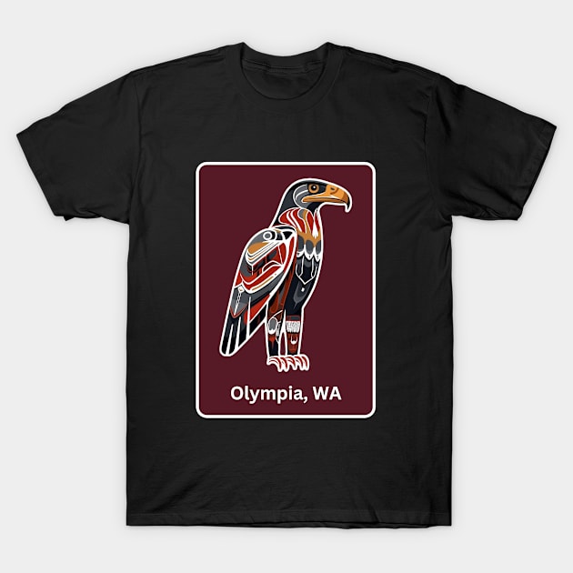 Olympia Washington Native American Indian American Red Background Eagle Hawk Haida T-Shirt by twizzler3b